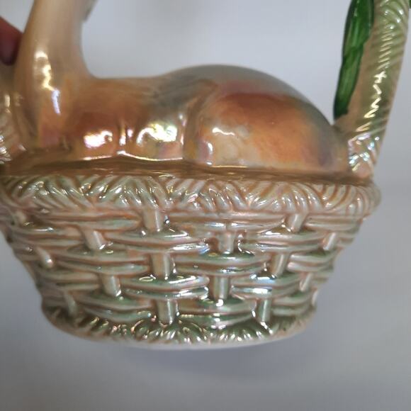 Vintage Porcelain Pearlized Deer in basket home decor - Picture 5 of 10